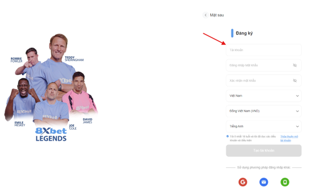 Hướng dẫn cung cấp thông tin tài khoản cơ bản khi đăng ký trên 8xbet để bắt đầu trải nghiệm cá cược trực tuyến.